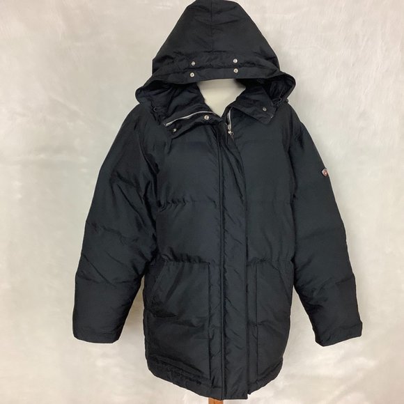 Postcard Black Hooded Goose Down Insulated Puffer Ski Jacket Coat 10 - Picture 1 of 13
